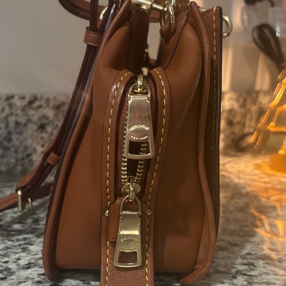 Authentic Coach Tan Leather Satchel with Gold Accents - Picture 3 of 8